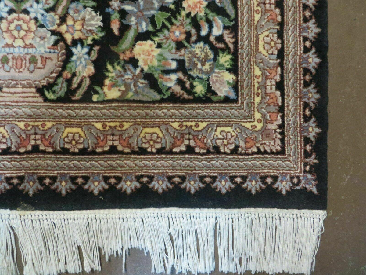 8' X 10' Vintage Handmade Pakistani Floral Wool Rug Black Nice - Jewel Rugs, view 9