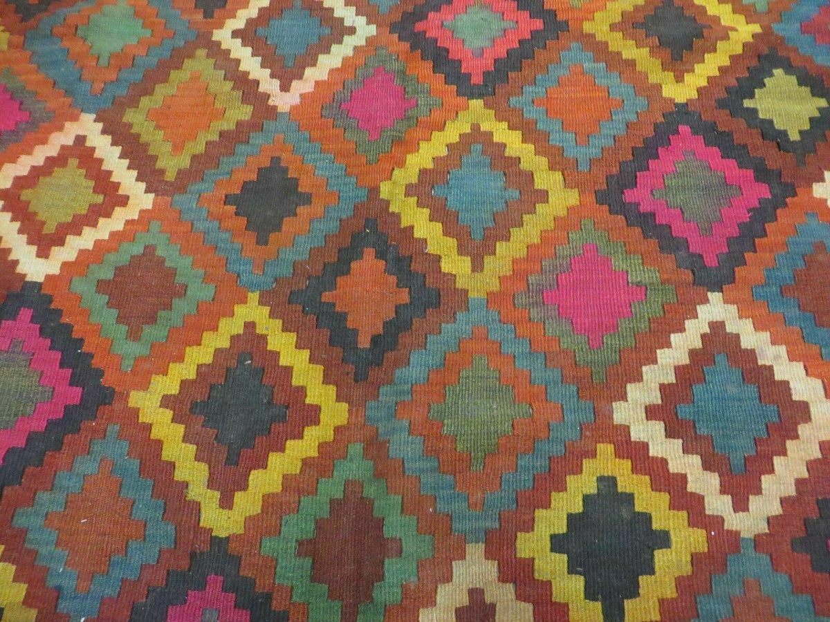 7' X10' Antique Afghan Kilim Handmade Flat Weave Wool Rug Vegy Organic Colorful - Jewel Rugs, view 9