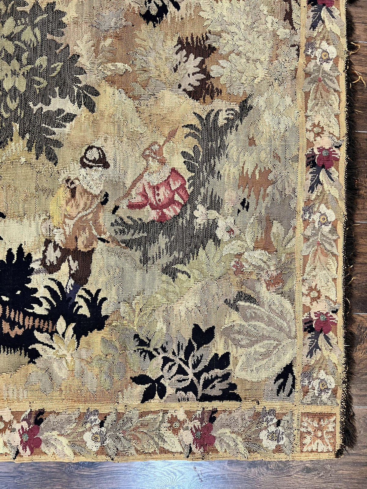 Antique French Tapestry 6x5 ft, European Handmade Wool Aubusson Weave Vintage Tapestry - Jewel Rugs, view 9