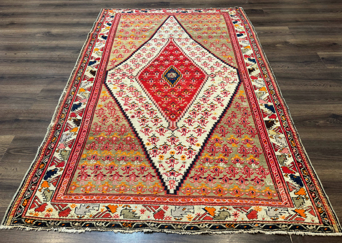 Antique Persian Malayer Rug 4x7, Tribal Senneh Carpet, Geometric, Diamond Design - Jewel Rugs