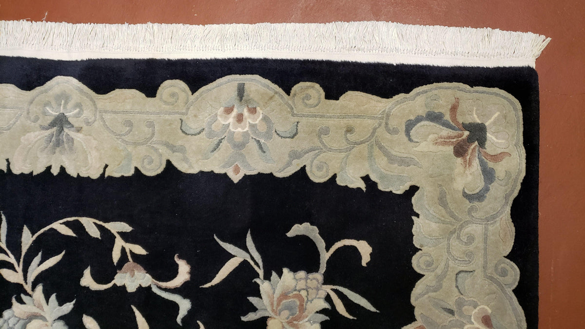 6x9 Vintage Black Gray Chinese Rug 120 Lines Wool Carpet Floral Design Hand-Knotted Soft Pile Entryway Rug Foyer Rug Nice - Jewel Rugs, view 8