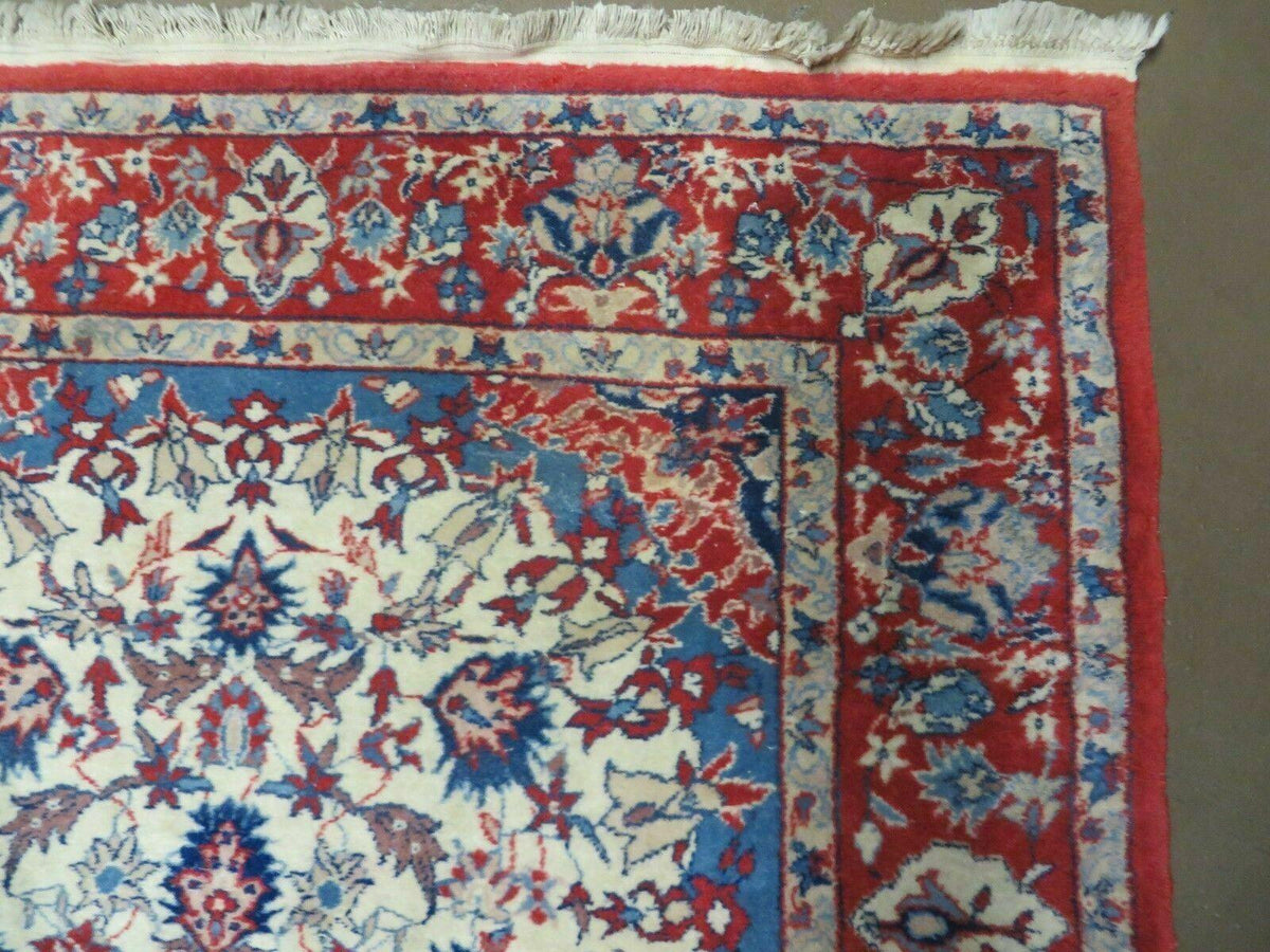 3' X 5' Vintage Handmade Authentic Oriental Floral Medallion Fine Wool Rug Beige Red and Blue Top Quality Veg Dyes - Jewel Rugs, view 7