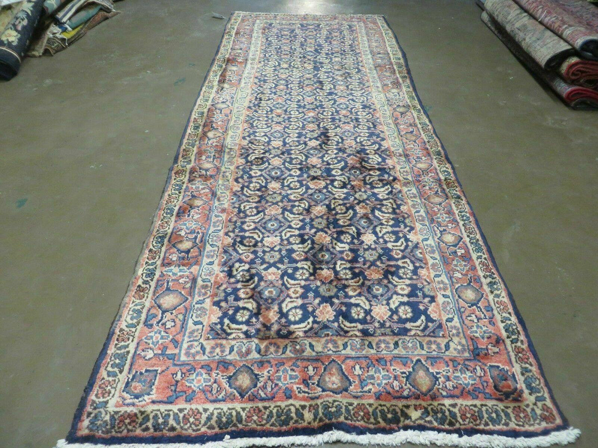 3'7" X 10' Antique Handmade India Floral Oriental Wool Runner Rug Organic Blue - Jewel Rugs, view 2