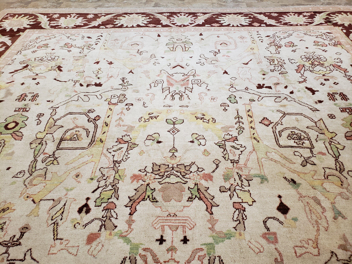 Beige and Maroon Peshawar Rug 10x15, Large Oushak Carpet, Pakistani Rug, Handmade Area Rug, Hand Knotted Rug, Living Room Rug, Nice Wool Rug - Jewel Rugs, view 13