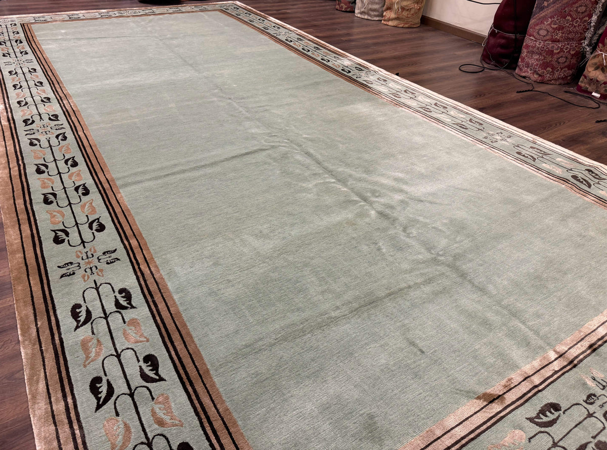 Palace Size Nepali Rug 9x18, Open Field, Light Mint Green, Wool Hand Knotted, Modern Contemporary - Jewel Rugs, view 13