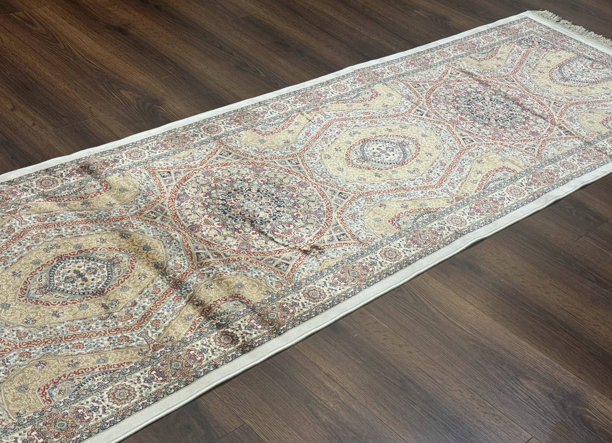 Turkish Silk Runner Rug 2.6 x 13, Dome Design, Hereke Runner, Bamboo Silk, New - Jewel Rugs, view 2