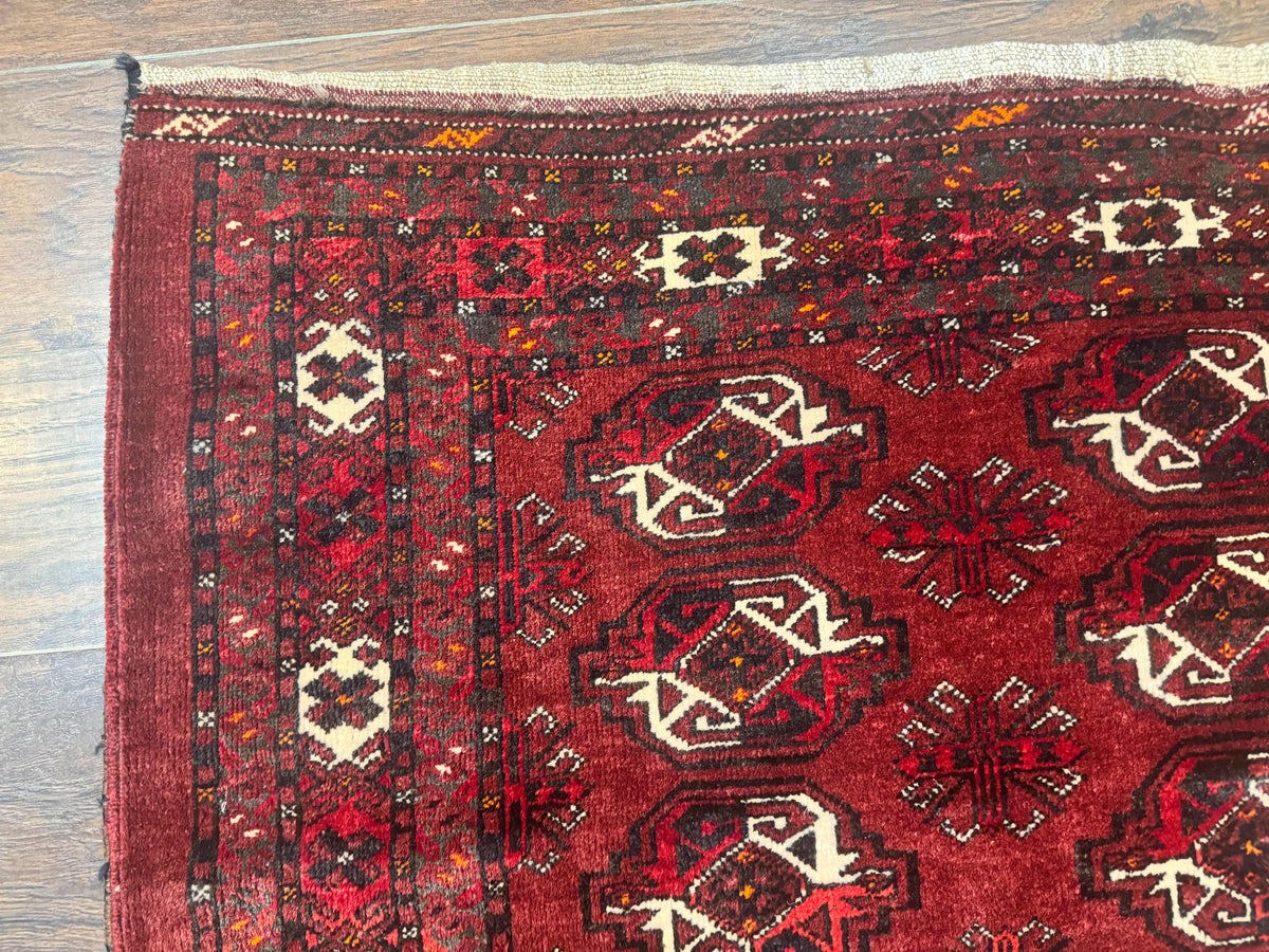Antique Afghan Turkoman Mafrash Rug 3x5, Red, Hand Knotted, Wool, Tribal Collectible - Jewel Rugs, view 4