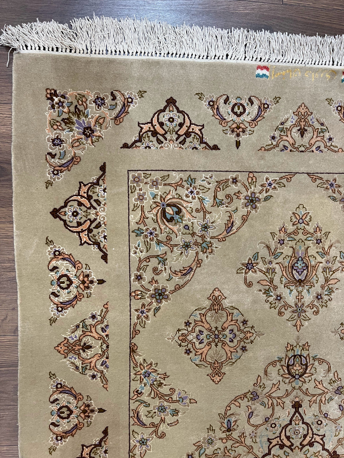 Very Fine Persian Isfahan Rug 3x5 ft with Signature, Kork Wool on Silk Foundation, Gray-Taupe Vintage Hand Knotted Oriental Carpet, 60 Raj 460 KPSI - Jewel Rugs, view 6