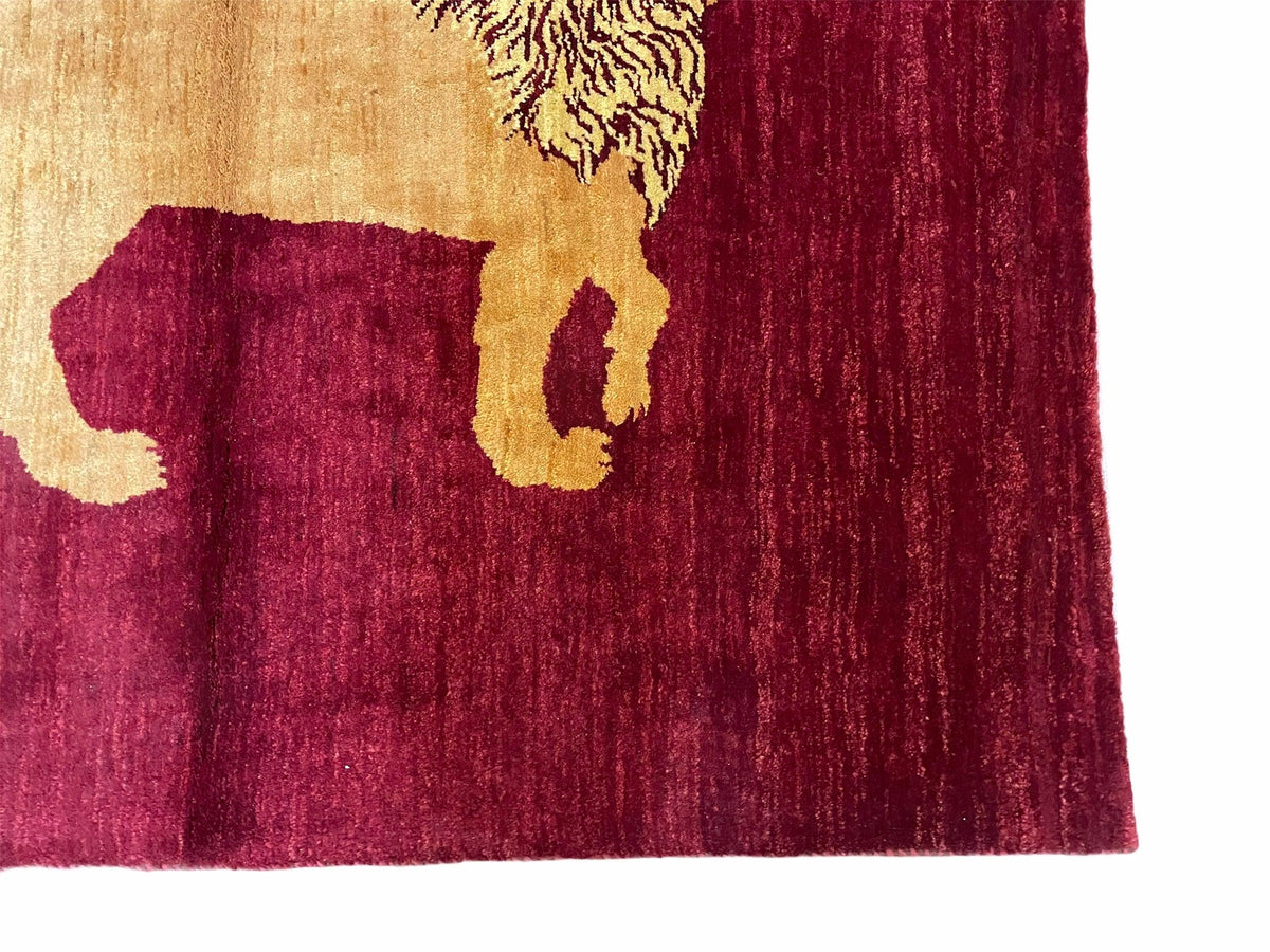 3.5 X 5 Handmade Rug Vintage New Rug Quality Wool Lion Red Veggy Dyes Pictorial - Jewel Rugs, view 8
