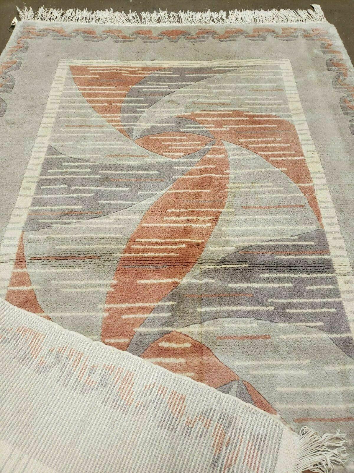 3' X 5' Handmade Modern Chinese Accent Rug - Silk on Cotton Carpet - Abstract Contemporary Design - Beige and Orange - Jewel Rugs, view 9