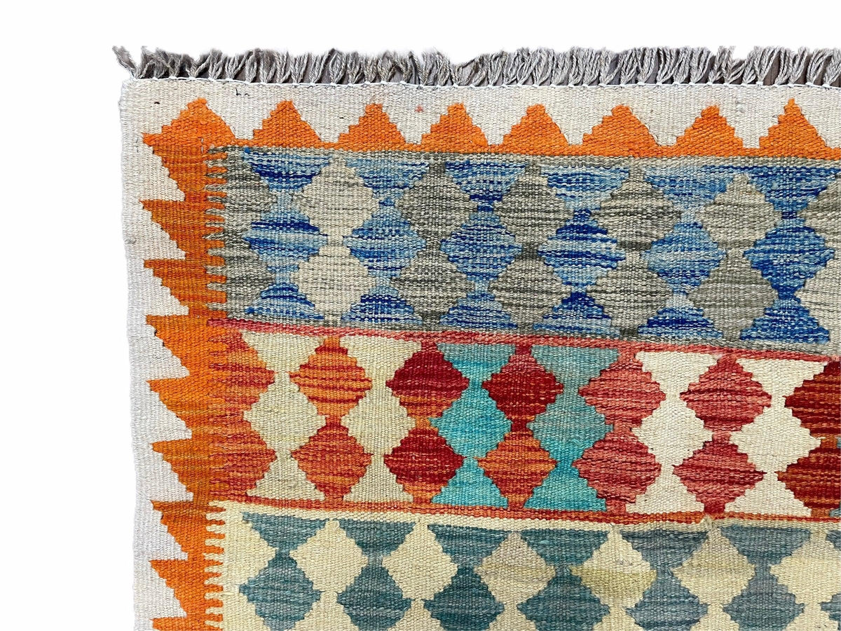 Small Chobi Kilim Rug 3x4 Colorful Diamond Kilim Small Turkish Multicolor Kilim with Diamond Pattern Wool Flatweave Nice - Jewel Rugs, view 8