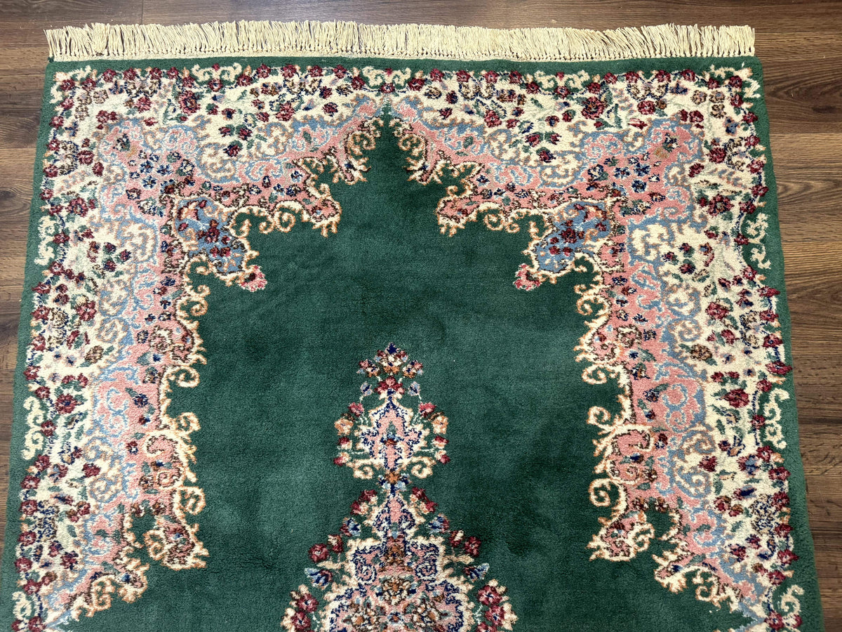 Persian Kerman Rug 4x6, Green Ivory Pink, Wool Vintage, Semi Open Field - Jewel Rugs, view 4