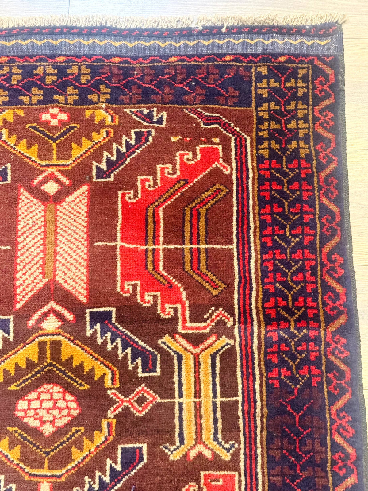 Afghan Rug 3x7, Maroon and Navy Blue, Balouch Carpet, Tribal Rug, New - Jewel Rugs, view 8