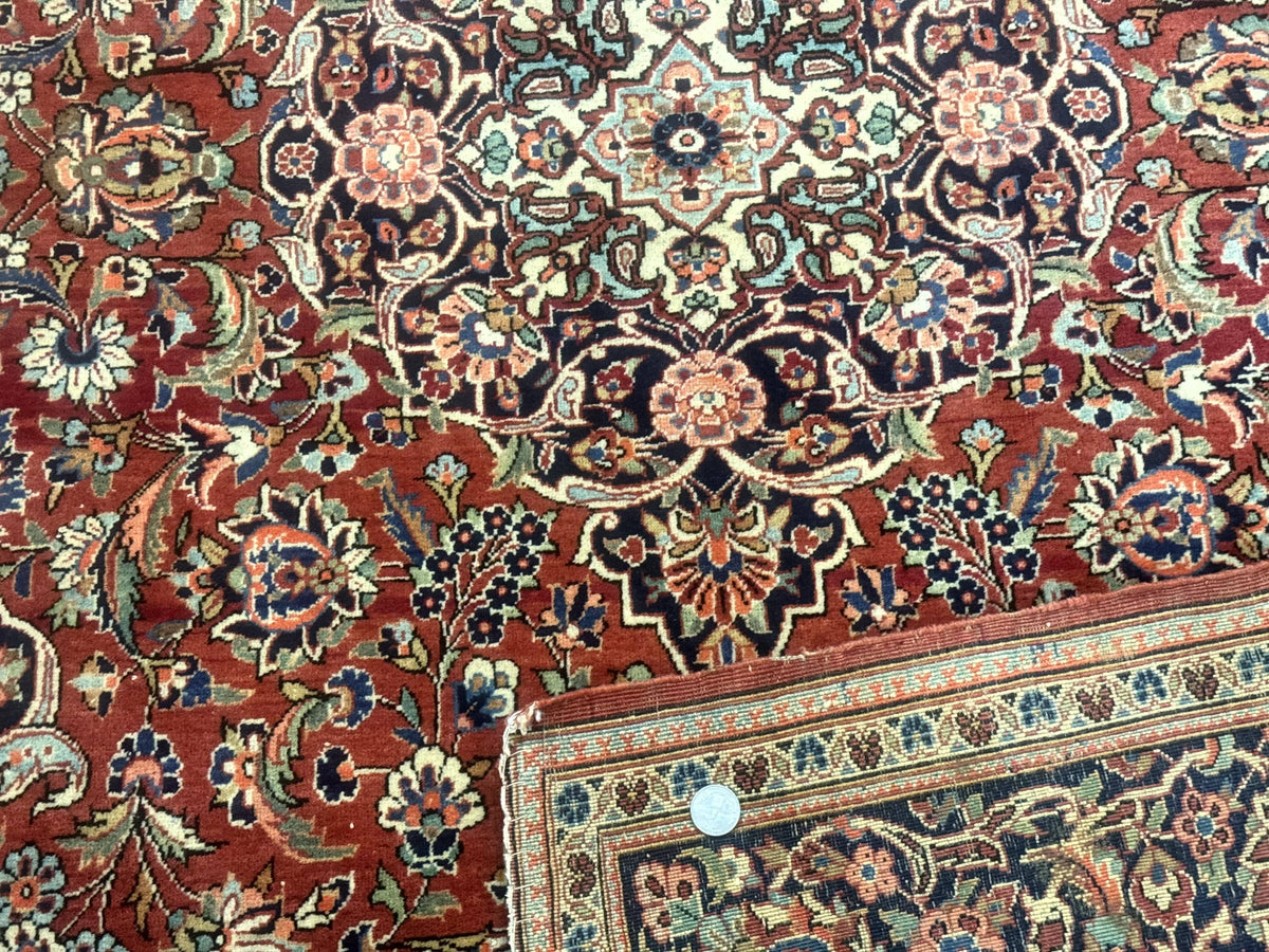 Persian Kashan Rug 4x7, Red, Floral Medallion, Vintage, Wool - Jewel Rugs, view 11