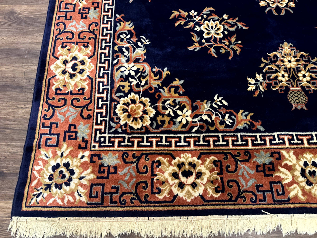 Chinese Wool Rug 8x11, Navy Blue and Terracotta, Floral, Couristan Belgium Power Loomed Carpet - Jewel Rugs, view 9