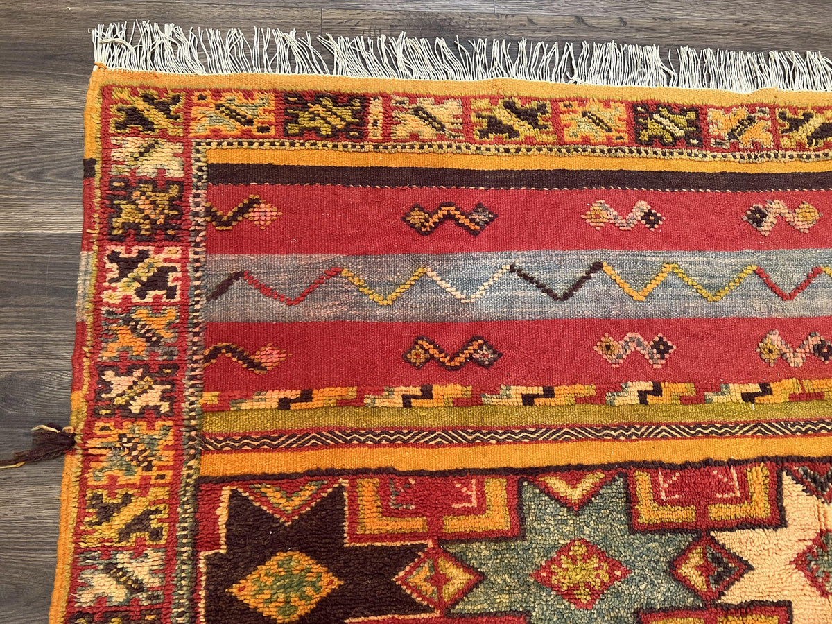 Unique Moroccan Rug 7x10, Room Sized Carpet, Red Orange Gray, Wool Oriental Striped Geometric Tribal Boho Rug, Flatweave with Raised Pile - Jewel Rugs, view 7