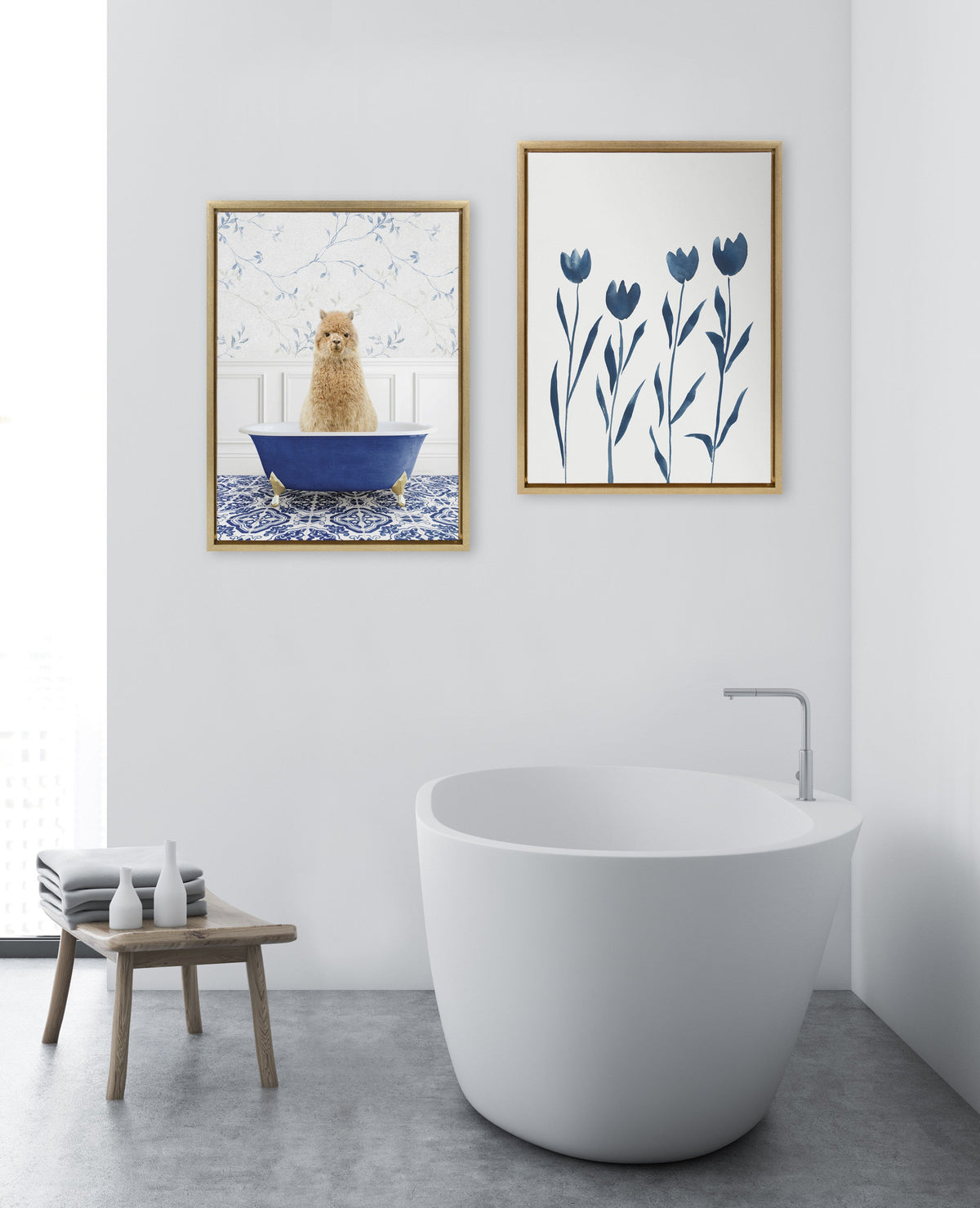 Sylvie Alpaca In Eclectic Blue Bath Framed Canvas by Amy Peterson Art Studio