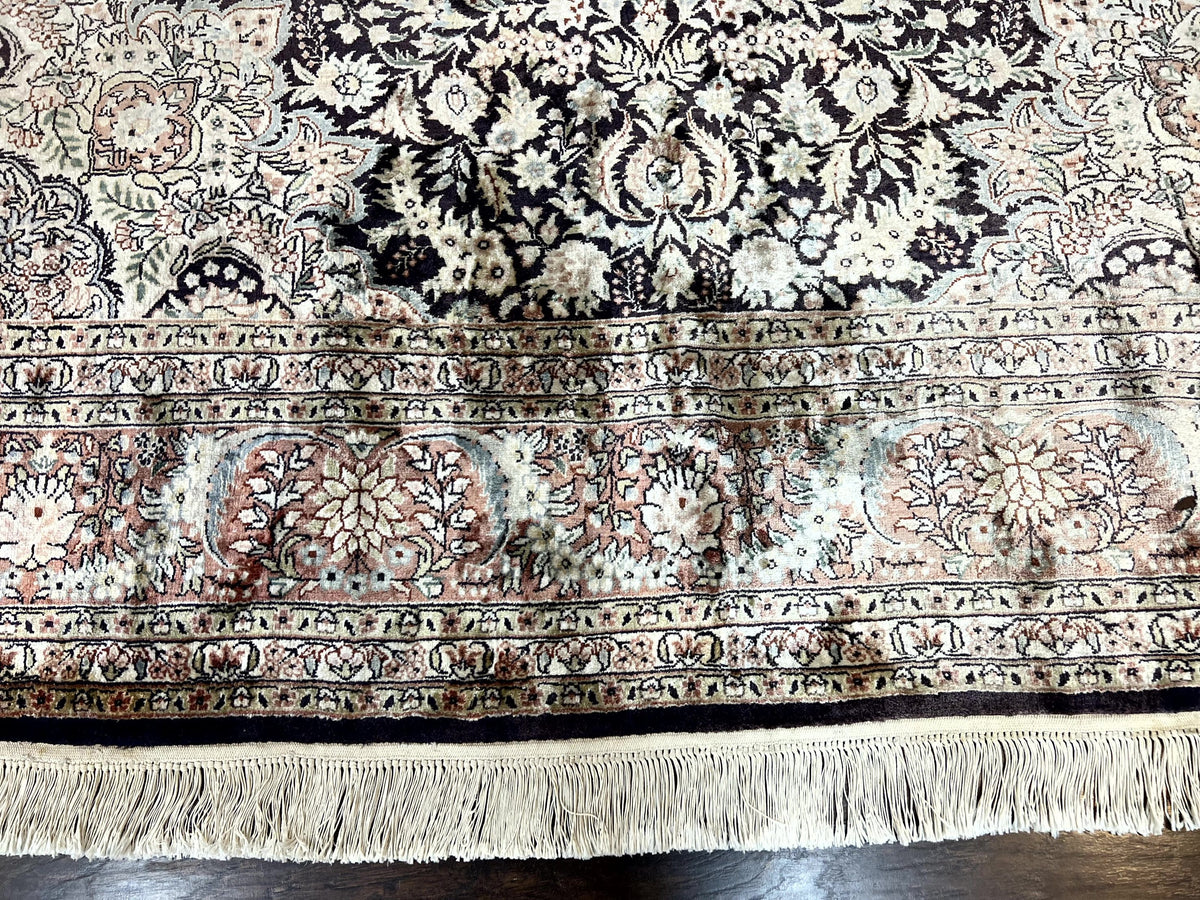 Silk Indian Kashmiri Rug 8x10, Floral Medallion, Indo Persian Carpet, Handmade Vintage Silk Rug - Jewel Rugs, view 15