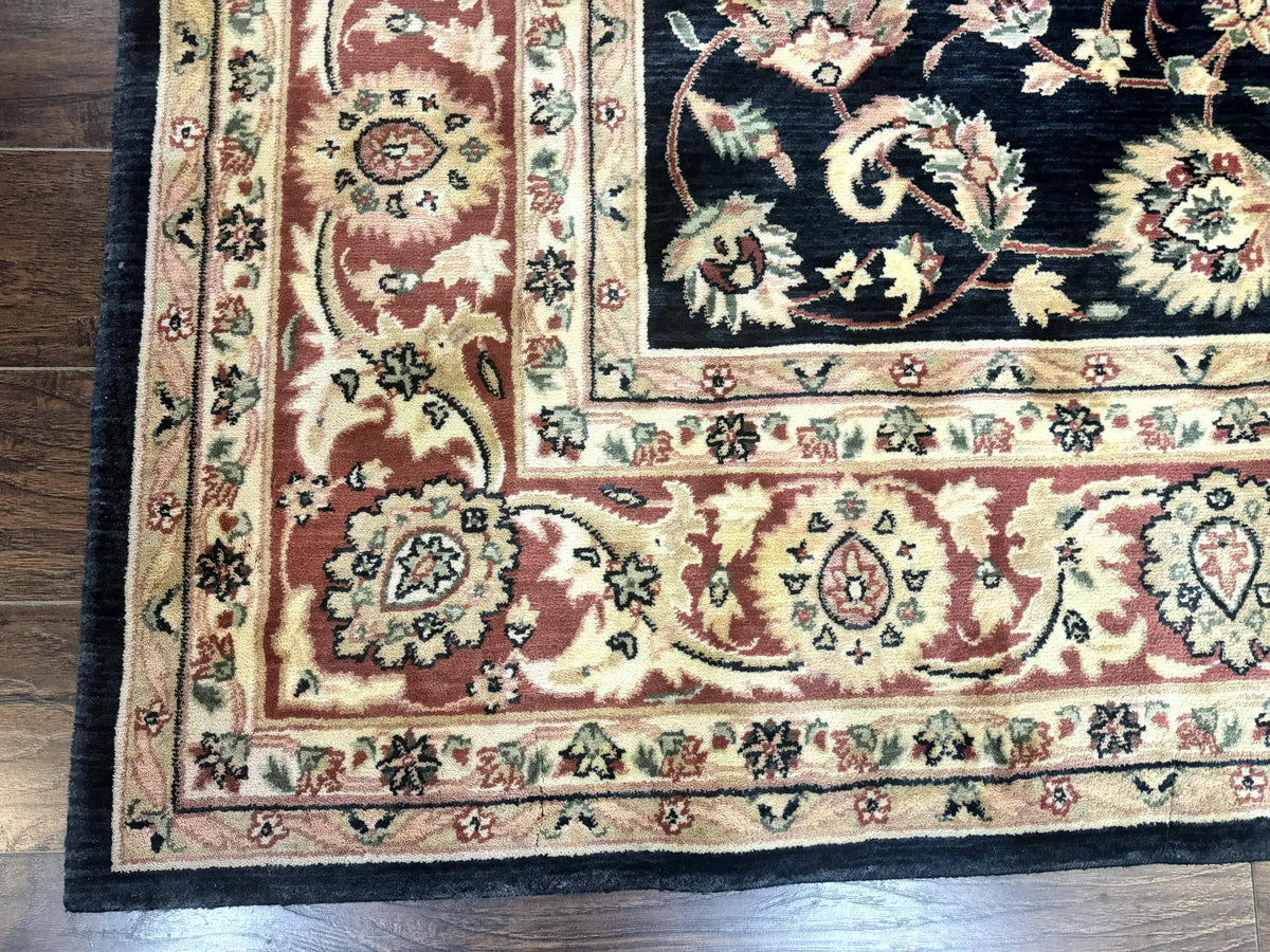 Vintage Oriental Rug 8x11, Floral Persian Design Carpet, Turkish Power Loomed Rug, Navy Blue Red Cream - Jewel Rugs, view 9