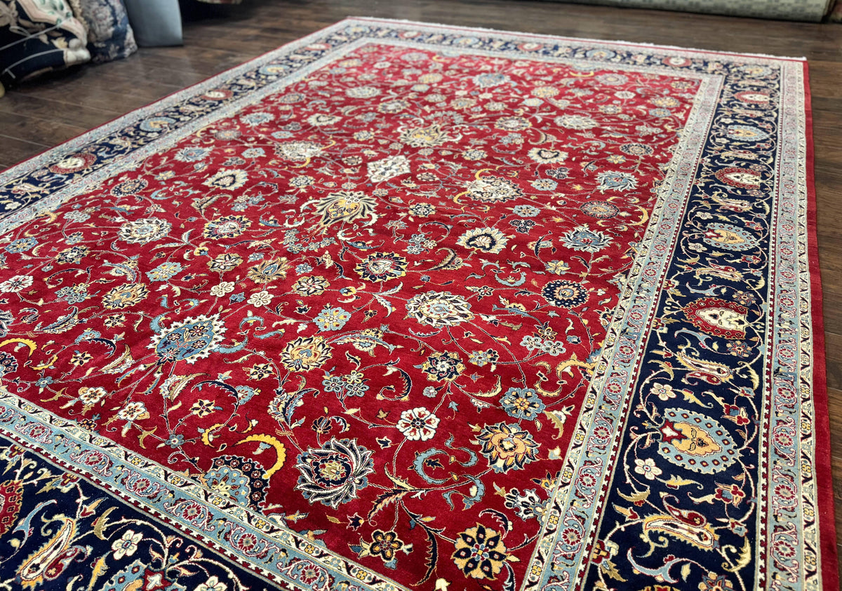 Pak Persian Rug 9x12, Red and Navy Blue, Floral Allover, Hand Knotted Vintage Wool Carpet, Fine 260 KPSI - Jewel Rugs, view 2