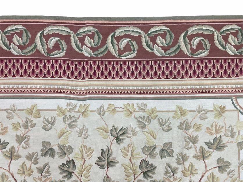 Aubusson Needlepoint Rug 9x12, Flatweave Carpet, Leaves, Wool, New, Handmade - Jewel Rugs, view 6