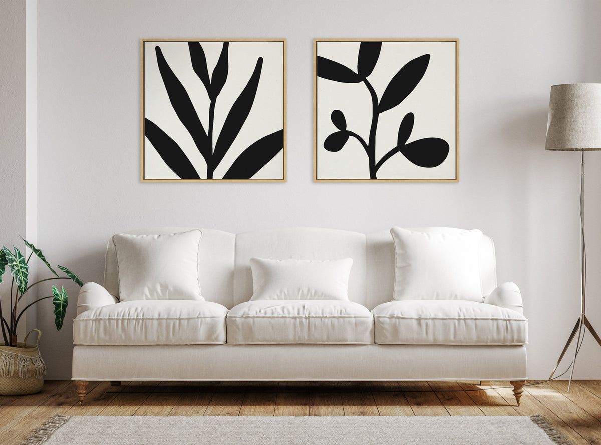 Sylvie Modern Botanical Neutral Abstract 2 Framed Canvas by The Creative Bunch Studio