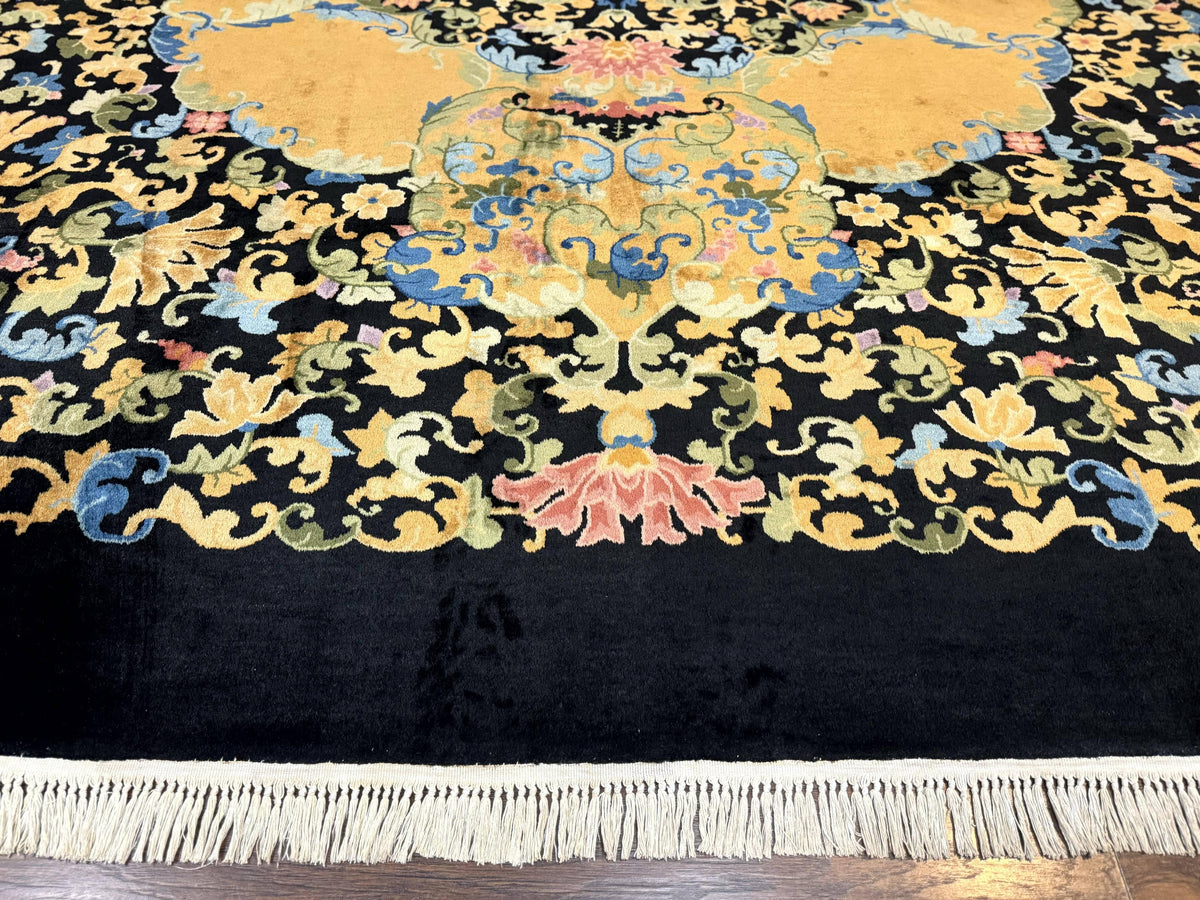 Antique Chinese Peking Rug 12.6 x 14.9, Palace Size Asian Oriental Carpet, Art Deco Rug, Rare - Jewel Rugs, view 6