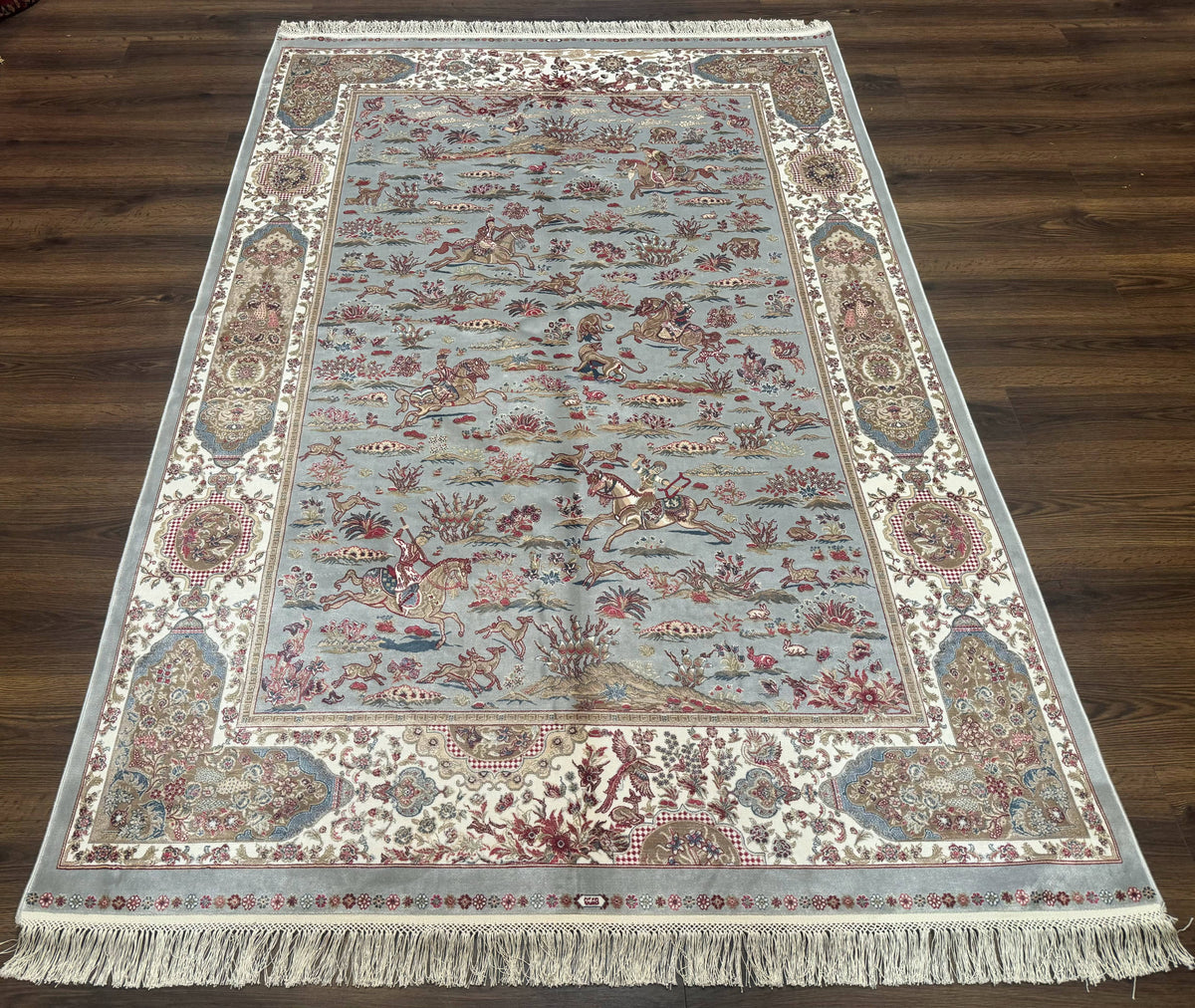 Turkish Silk Rug 5x7, Hunting Design, Animal Pictorials, Bamboo Silk - Jewel Rugs, view 2