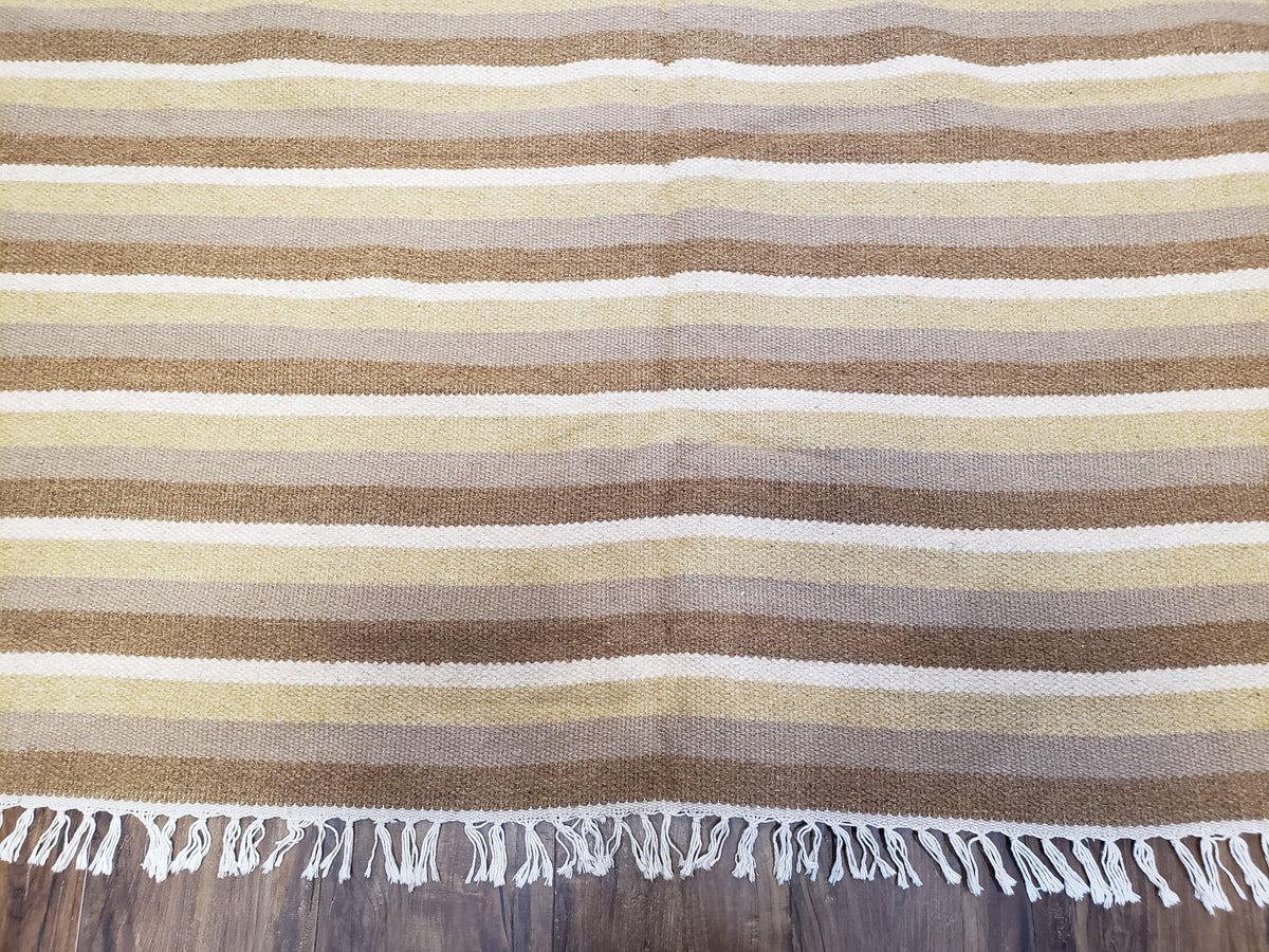 Indian Striped Blanket 6x9, Large Indo Kilim Area Rug, Earthern Tones Woolen Hand-Woven Flatweave South American Style Queen Size Bedspread - Jewel Rugs, view 6
