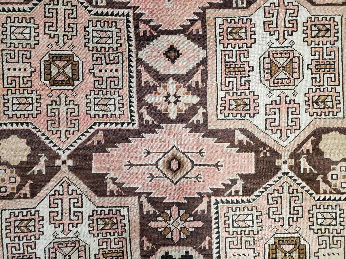 Antique Caucasian Rug 5' 5" x 10' 9", Shirvan Carpet, Wide Oriental Corridor Runner, Quality Handmade Hand-Knotted Wool Rug, Pale Pink Black - Jewel Rugs, view 5