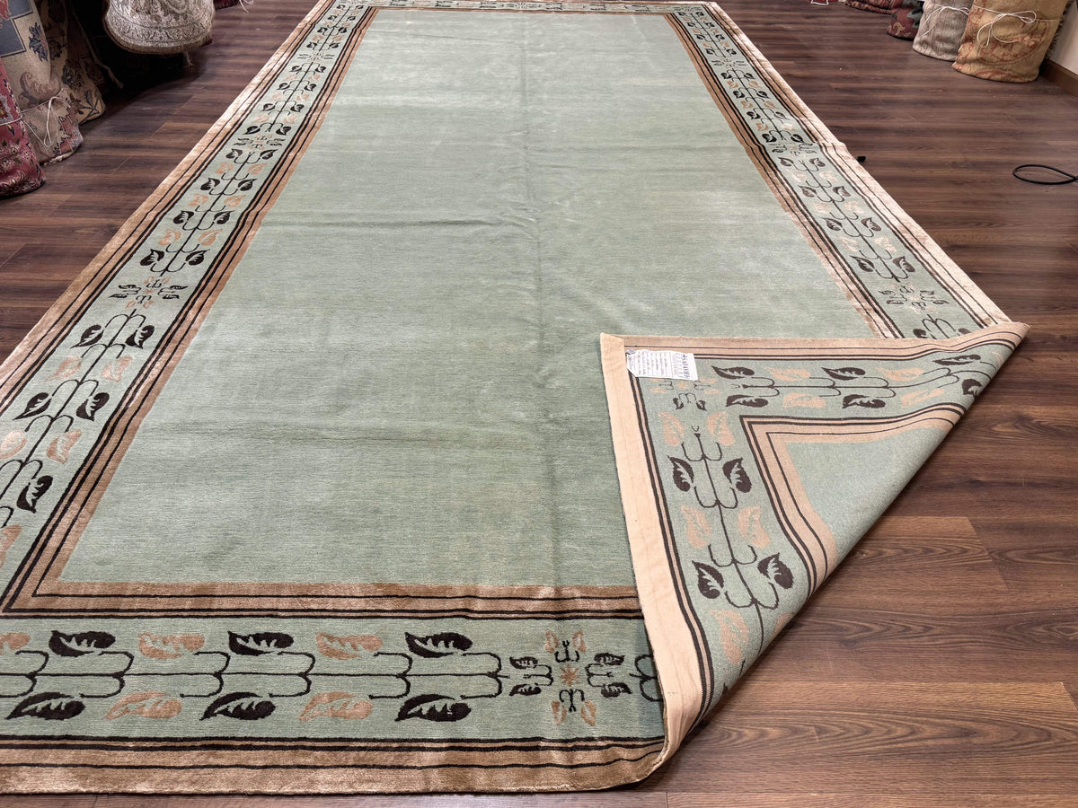 Palace Size Nepali Rug 9x18, Open Field, Light Mint Green, Wool Hand Knotted, Modern Contemporary - Jewel Rugs, view 12