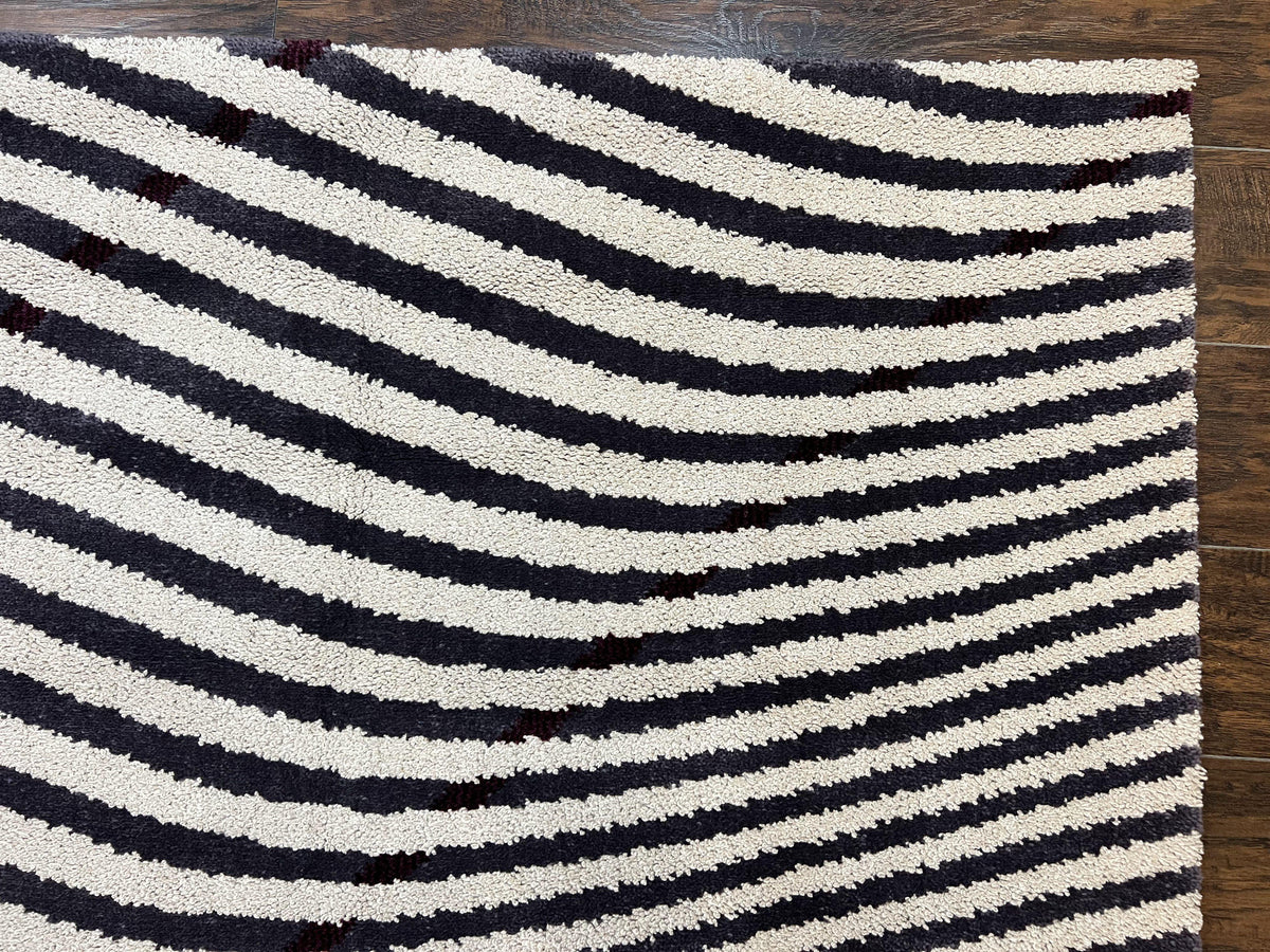 Vintage Zebra Stripes Shag Rug 5.7 x 7.4, Black and White, Retro, Wool - Jewel Rugs, view 8