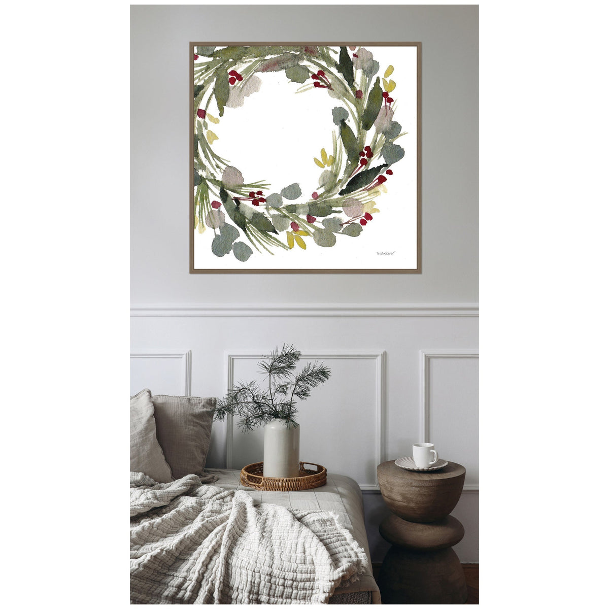 Sylvie Framed Canvas Loose Christmas Wreath by Patricia Shaw