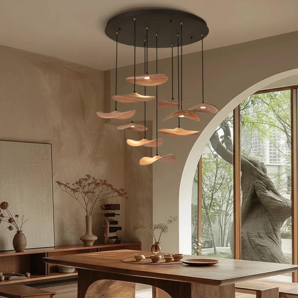 Multi-head Walnut Chandelier