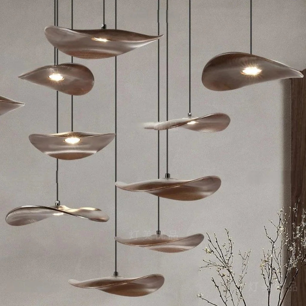Multi-head Walnut Chandelier