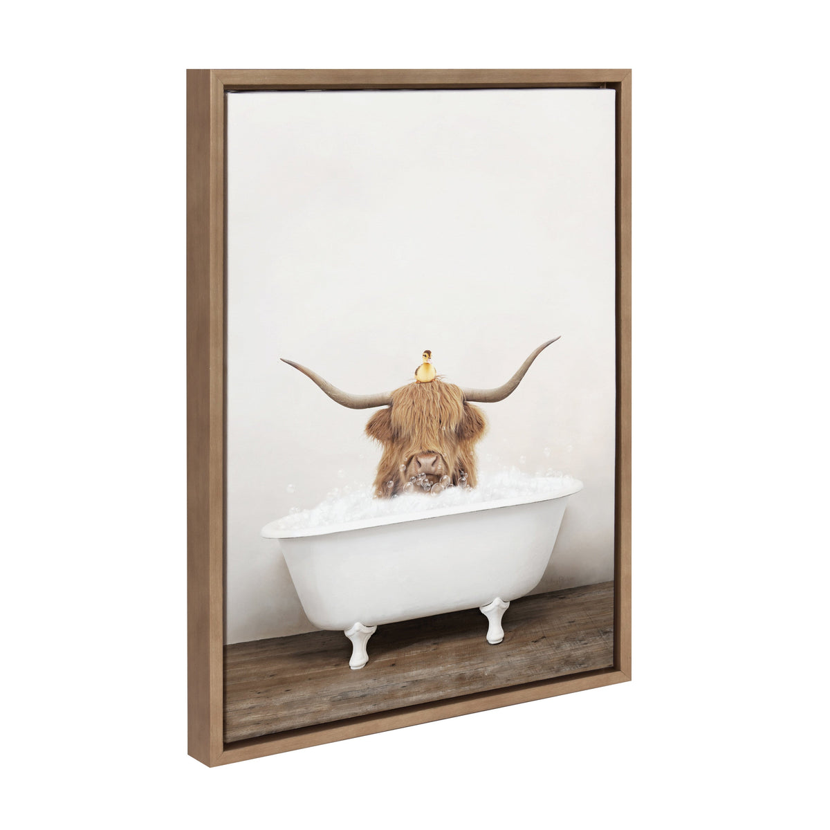 Sylvie Highland Cow and Duckling in Rustic Bath Framed Canvas by Amy Peterson Art Studio