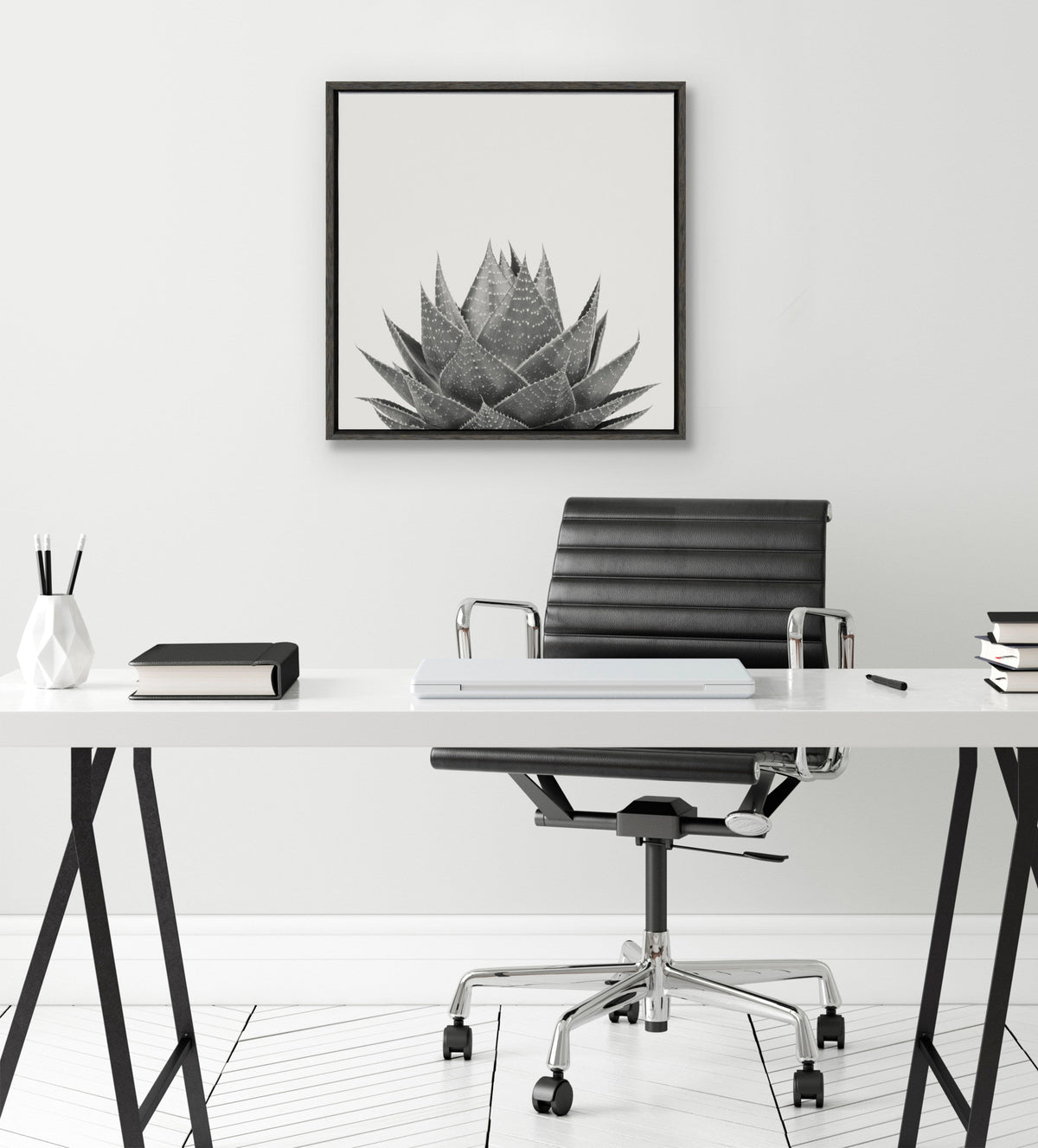 Sylvie Haze Aloe Succulent Framed Canvas by The Creative Bunch Studio