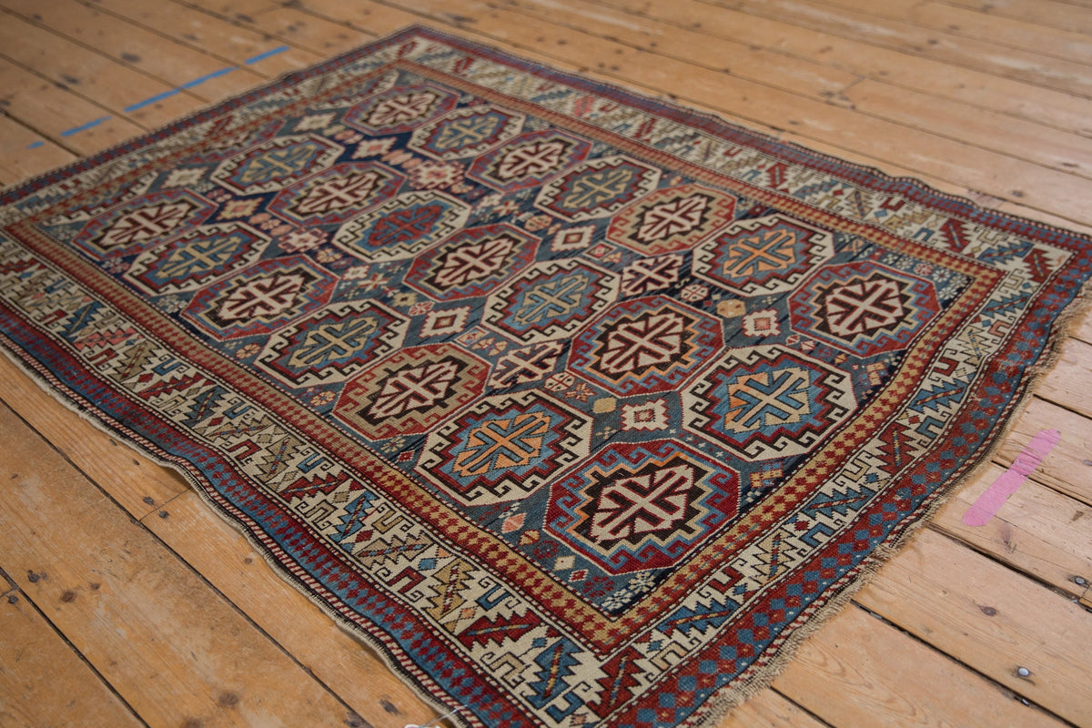 4x5 Vintage Caucasian Square Rug