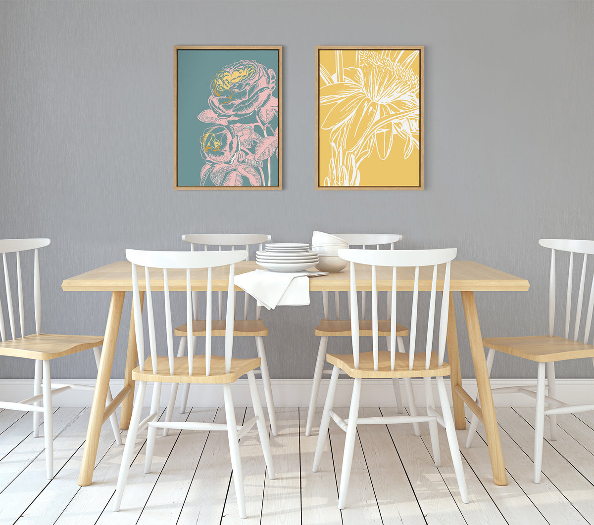 Sylvie Floral in Teal Framed Canvas by Apricot and Birch