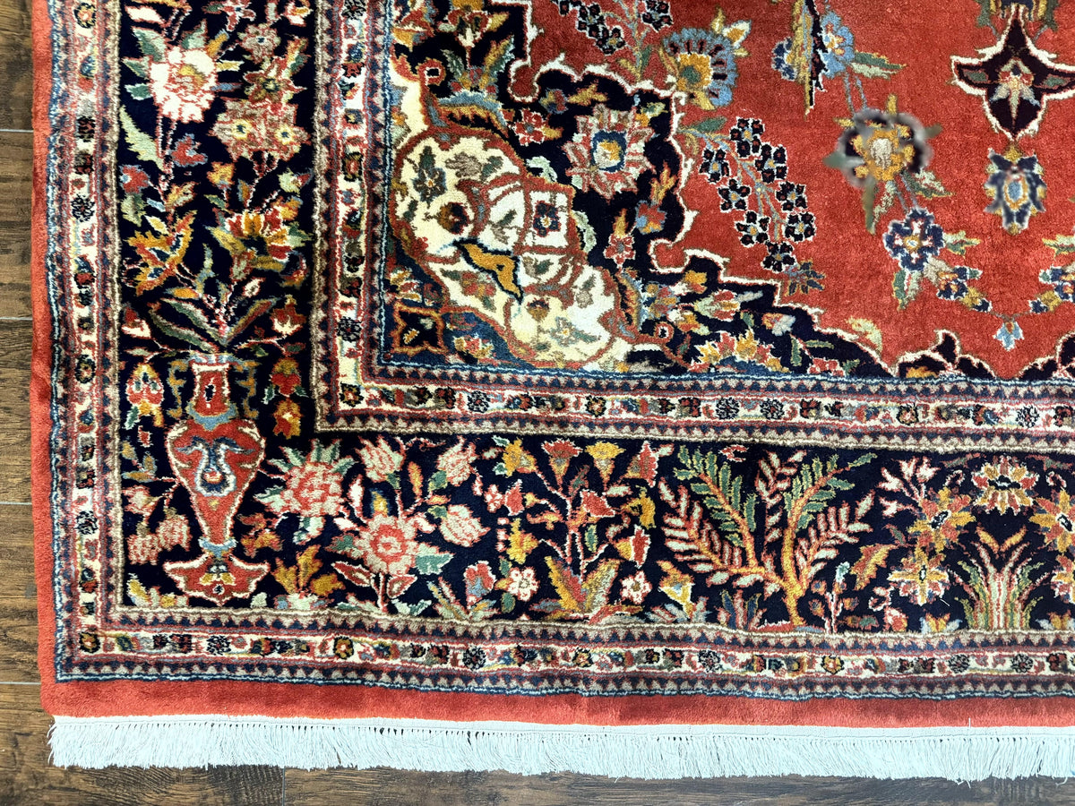 Indo Persian Rug 7x10, Vintage Handmade Wool Carpet, Floral Medallion Traditional Rug, Red and Midnight Blue - Jewel Rugs, view 9