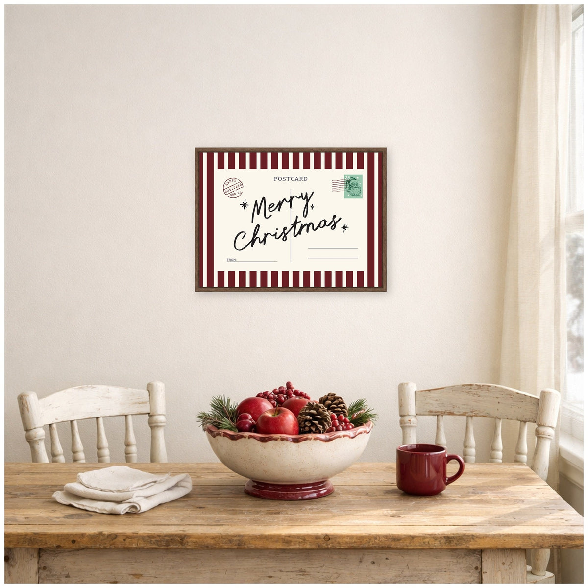 Vintage Merry Christmas Card by Lucky Guava Framed Canvas Wall Art Print