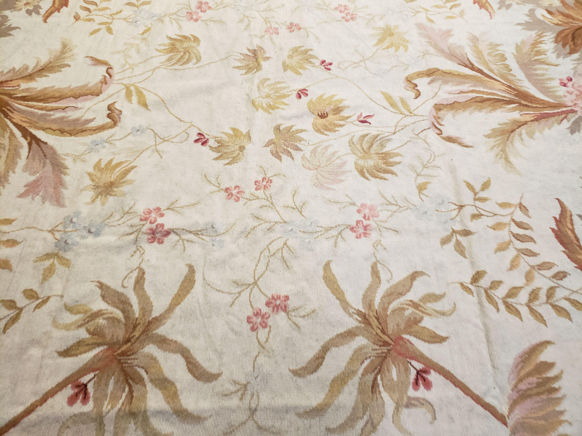 7' 7" x 9' 8" Needlepoint Rug Floral Beige Flat Weave Carpet 8x10 Handmade New Area Rug - Jewel Rugs, view 5
