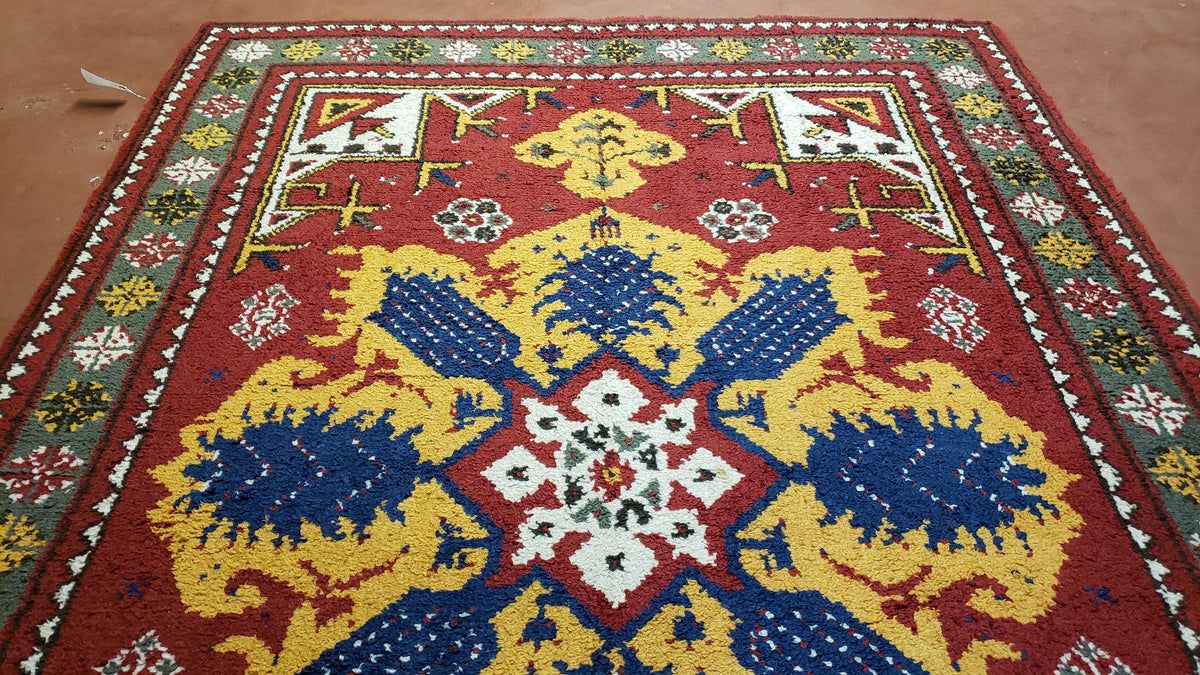 Colorful Moroccan Heriz Rug 6x9, Large Central Medallion, Red Yellow Blue - Jewel Rugs, view 5