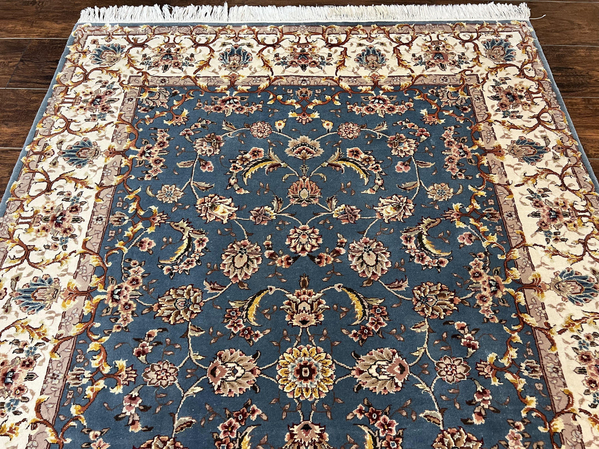 Sino Persian Rug 4x6, Very Fine Oriental Carpet, Handmade Rug 4 x 6, Floral Allover Vintage Traditional Wool & Silk Highlights, 200 KPSI - Jewel Rugs, view 3