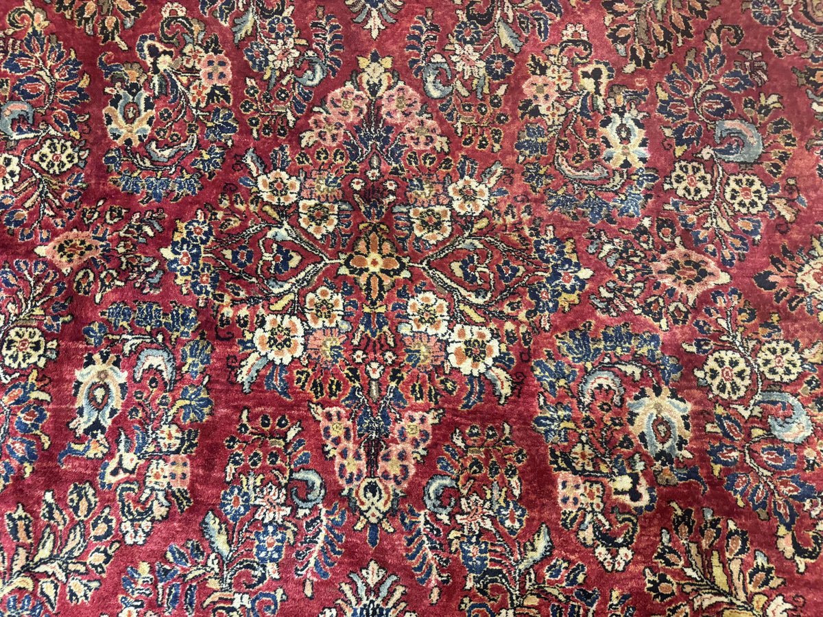Persian Sarouk Rug 10x18, Palace Size Antique Persian Carpet, Wool, Red, Floral, Handmade Traditional Persian Rug, Extra Large Rug - Jewel Rugs, view 4
