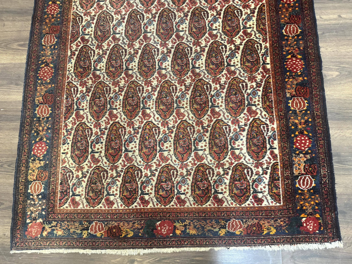 Antique Persian Kurdish Senneh Rug 4.6 x 6.5, Repeated Paisely Boteh Design, Handmade - Jewel Rugs, view 6