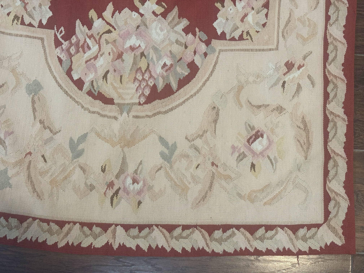 Aubusson Runner Rug 3x10, European Design, Red and Beige, Elegant, Handmade Wool Rug - Jewel Rugs, view 10