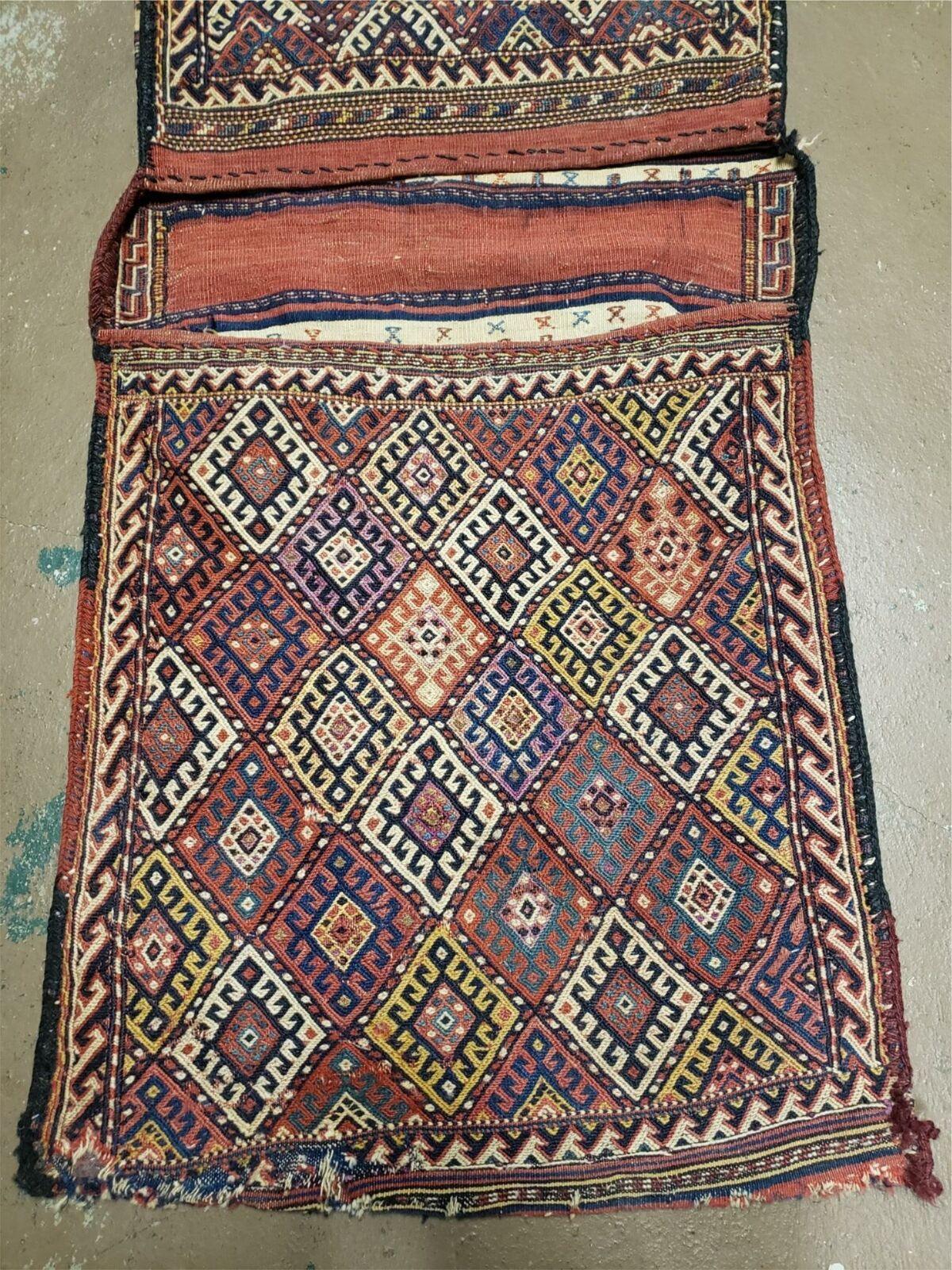 26" X 56" Antique Handmade Authentic Tribal Wool Rug Double Bag Tobreh - Jewel Rugs, view 3