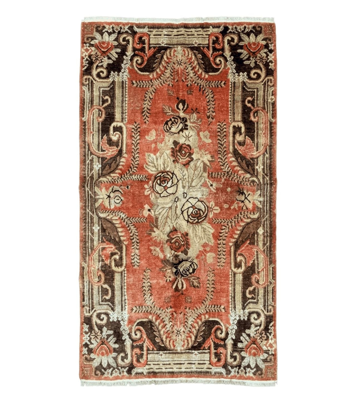 Khotan Rug 5x9, Terracotta and Brown, Floral, Chinese Wool Carpet, Antique Rug - Jewel Rugs
