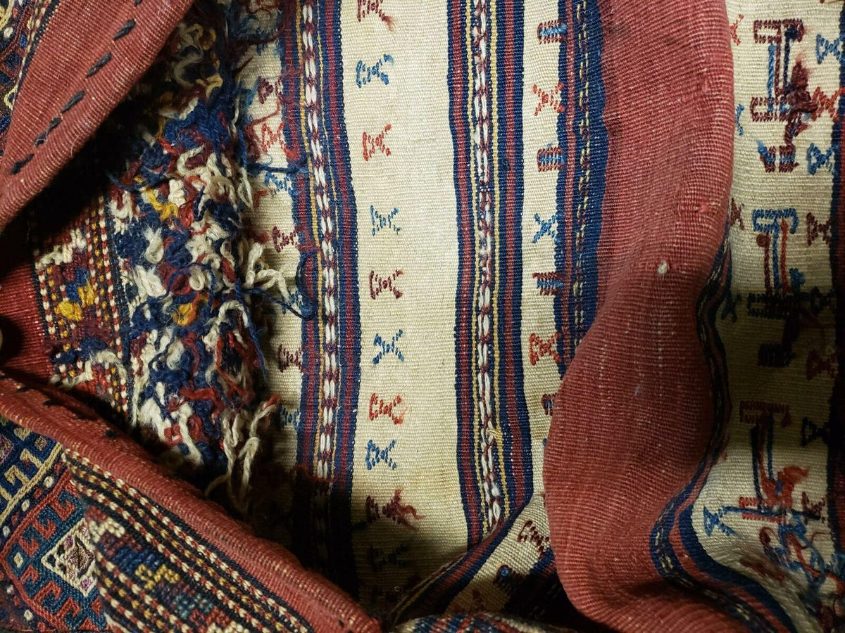 26" X 56" Antique Handmade Authentic Tribal Wool Rug Double Bag Tobreh - Jewel Rugs, view 7